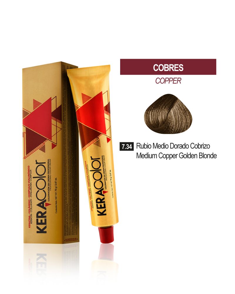 Tinte Keracolor - Rubio Medio Dorado Cobrizo 7.34 Tubo 70 g