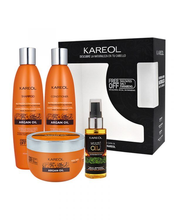 Pack Premium Kareol - Argán Oil - Shamp 300 ml + Acond 300 ml + Masc 300 gr + Multi Oil 60 ml