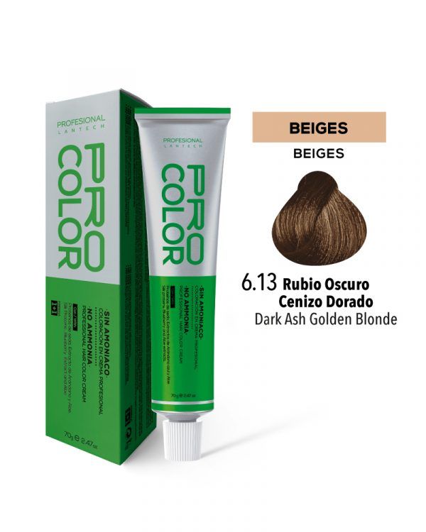 Tinte Sin Amoniaco Pro Color 6.13 Rubio Oscuro Cenizo Dorad X 70 G