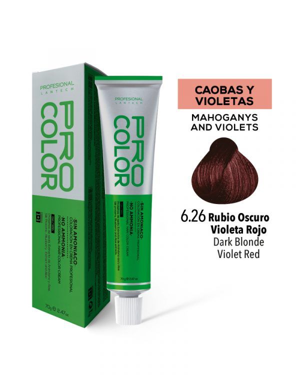 Tinte Sin Amoniaco Pro Color 6.26 Rubio Oscuro Violeta Rojo X 70 G