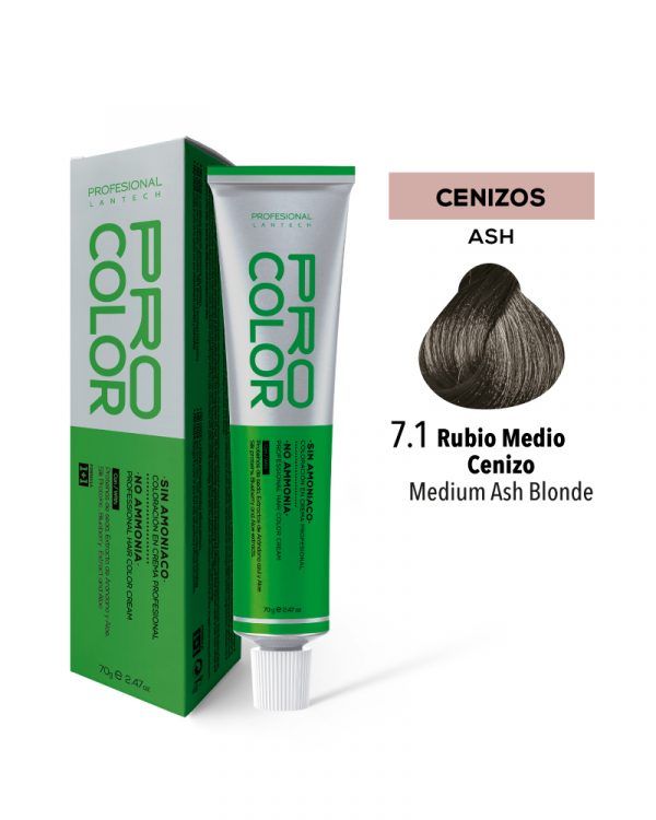 Tinte Sin Amoniaco Pro Color 7.1 Rubio Medio Cenizo X 70 G