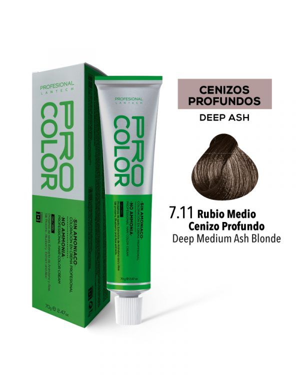 Tinte Sin Amoniaco Pro Color 7.11 Rub Medio Cenizo Profundo X 70 G