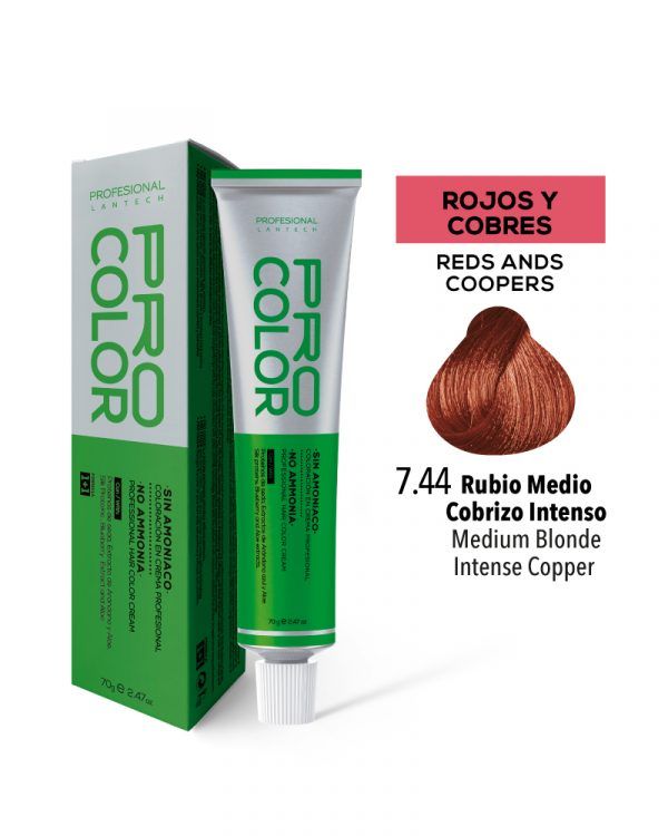 Tinte Sin Amoniaco Pro Color 7.44 Rub Medio Cobrizo Intenso X 70 G