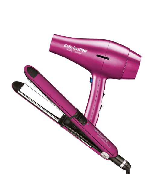 Combo de Plancha + Secadora BaBylissPRO Hot Pink